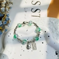 Beaded bracelet with green cracked glass stones and a lucky cat charm pendant - S062-green And White Cat Abacus Bracelet #sz511