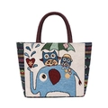Borsa tote in tessuto con motivi a cartoni di elefante e gufo e manici rossi - Ombrello Elefante Beige