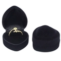 Dark blue heart-shaped velvet ring box with star-accented gold jewelry inside - Black / High-grade Small Heart Ring Box / Black