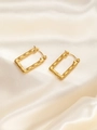 Detail of gold-plated bamboo texture hoop earrings on elegant silk fabric background - Gold Bamboo Textured Rectangular Hoop (BJGE0199)