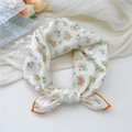 Cotton linen neckerchief in white with yellow flower print and orange rolled edges - Small Flower Orange