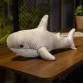 Gray and white plush shark toy filled with soft stuffing on a wooden table - 30cm / Gray