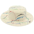 Chapeau de paille plat style français avec design artistique de graffitis colorés - Taille Unique [Chapeau de Paille Boater] / Graffiti (Blanc Crème)