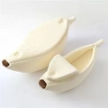 Bananenförmiges warmes Haustierbett-Set aus weichem cremefarbenem Plüsch für Katzen - S / Gebrochenes Weiß