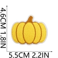 Close-up of yellow embroidered pumpkin patch showing dimensions 4.6cm by 5.5cm - US 4