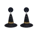 Boucles d'oreilles chapeau de sorcière noir scintillant pour costume Halloween - Chapeau de Magicien Noir à Paillettes