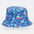 Sombrero de pescador infantil azul marino con dibujos de ballenas para protección solar exterior - M (56-58cm) / Ola de Ballena de Dibujos Animados (#09)