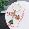 Llavero navideño con dijes de Papá Noel, árbol y reno en acabado dorado brillante - ER813-Esmalte Navidad Reno Papá Noel Árbol Llavero