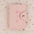 Pink PU leather card holder with 'Mei Shao Nv' logo and snap button closure - Magical Girls