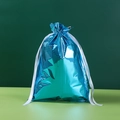 Metallic blue drawstring gift bag with white ribbon for Christmas packaging - 29*43cm Laser Sky Blue