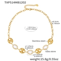 Detalle del collar de acero chapado en oro de 18k con piedras de vidrio y dimensiones - Collar / 40+5cm / Dorado/Blanco