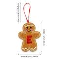 Gingerbread man ornament with red letter E and white stitching for Christmas tree - Style E
