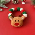 Christmas pet collar with plush reindeer head and red green pompom festive balls - Christmas Reindeer Figure Collar