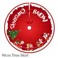 90cm red Christmas tree skirt with festive Santa, reindeer and snowman prints - 90CM Tree Skirt Red Train Holiday Design