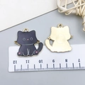 Cute black cat enamel charm with gold finish showing both front and back sides - 1 Piece / Black