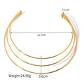 Collar minimalista de acero inoxidable chapado en oro de 14K con cuentas ovales estilo INS - Gargantilla de Metal de Tres Capas / Dorado