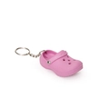 Mini pink clog slipper keychain accessory with silver metal ring on white background - Pink Clog Shoe