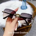 Frameless square sunglasses with grey-brown gradient lenses and golden metal temples - 1607 Gray to Tea Gradient