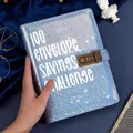 Blue glitter 100 envelope savings challenge binder with a vintage bronze combination lock - With Password Lock / Glitter Blue (Shell Only)