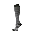 Knee-high compression socks featuring black and white horizontal stripes and black accents - Black & White Stripes