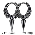 Black punk style spike earrings with dragon relief details and conical pendant - Spike Cone Pendant Style - Black (KE109789)