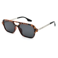 Retro tortoise shell square aviator sunglasses with double bridge and dark grey lenses - Leopard Print Silver Leg Grey Lens