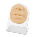 Flesh-toned silicone nose and mouth piercing model on a transparent acrylic display stand - Model + Display Stand / Nude