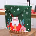Christmas chair cover in dark green with cartoon Santa Claus and white plush pom-pom - 06/Green Santa Claus / Single Pack/50*60cm