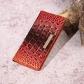 Red-brown gradient crocodile embossed long wallet with elegant gold metal bar - Brown + Purple