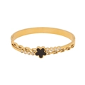 Gold stainless steel bangle with a black flower motif and clear zircon accents - Black 5-Petal Flower Style (4#)