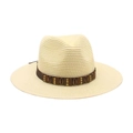 Chapeau de soleil en paille crème avec ruban marron orné de clous de style bohème - Taille unique / Chapeau de Paille Blanc Crème (Bande en Cuir Café)