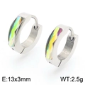 Polished silver huggie earrings featuring square iridescent cubic zirconia stones - Silver-Iridescent Style(KE118305-TGD)