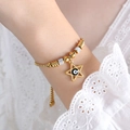 Elegant 18k gold plated stainless steel star bracelet with evil eye bead charm - E455-Black Enamel Gold Color Bracelet
