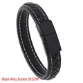 Handwoven black leather bracelet with double layers and 20.5cm black alloy clasp - 20.5CM / Black Alloy Clasp