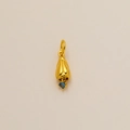 Detailed close-up of a tulip shaped gold pendant featuring a blue cubic zirconia gemstone - Flower March (Blue Zirconia)