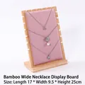 Bamboo necklace display stand with pink velvet padding and side hooks, 17x9.5x25cm - Pink Velvet