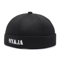 Classic black cotton docker hat with white NY&JA letter embroidery in retro street style - Adjustable / Black