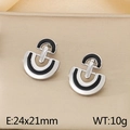 Minimalist D-shaped stainless steel earrings with black enamel and geometric silver design - 24x21mm / Silver
