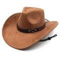 Sombrero vaquero marrón de ante sintético con banda de tachuelas y barboquejo ajustable - Caqui / M (56-58cm)