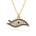 Vintage 18K gold plated evil eye pendant necklace with blue and white zircon micro-inlay - Leaf Eye Shape Style (D188)