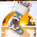 Green 3D reindeer Christmas stocking with white snowflake appliqués and fur trim - Reindeer Christmas Stocking
