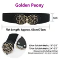 Women's black 4cm elastic waist belt with a golden hollow rose buckle size chart - Golden Peony (Black)