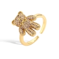 Detail shot of golden teddy bear ring with pink and gold micro-pave zircons - Gold Pink Zirconia (3D Style)