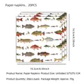 Fishing theme party napkins with colorful fish prints 20pcs pack 33x33cm size - Napkin 20 Pcs