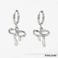 Detailed close-up of silver bow pendant earrings with polished metallic finish - Silver Bowknot Earrings (PDE2566)