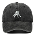 Dark grey washed cotton Wednesday baseball cap with white severed hand embroidery - Adjustable / Black