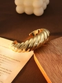 Minimalist gold plated croissant style open bangle bracelet with textured spiral finish - L155-1 Gold Round Tire Texture Open
