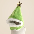 Green Christmas tree pet scarf with gold star and soft white fleece trim - Green Christmas Tree Hat with Gold Star
