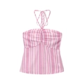 Pink striped halter neck crop top with ruched bust detail and vertical stripe pattern - XS / Tops