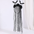 Detail of a Gothic Halloween headband featuring black roses, bat wings, and a long lace veil - Style 6 Black Roses Black Bat Black Veil